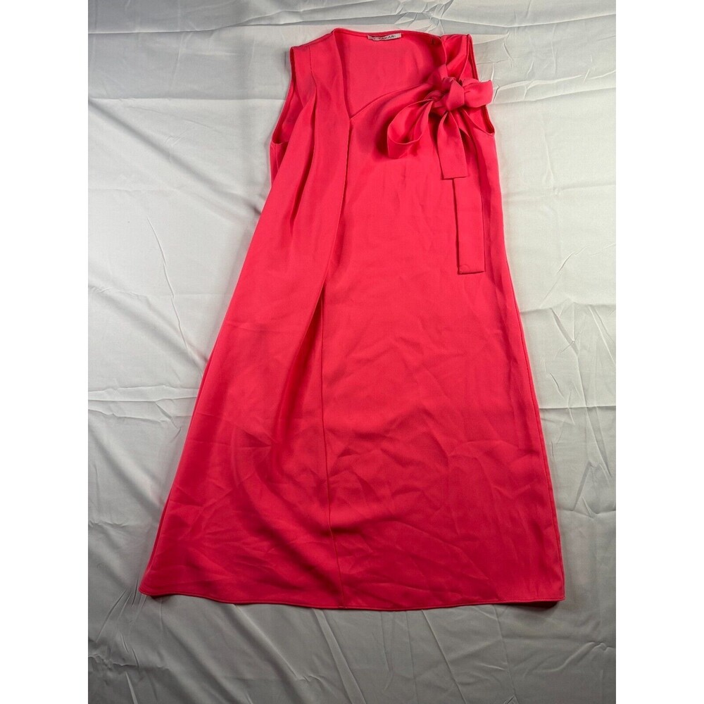 Tahari Dress Womens Size 2 Fit and Flare Sleeveless Pink V Neck Tie Front